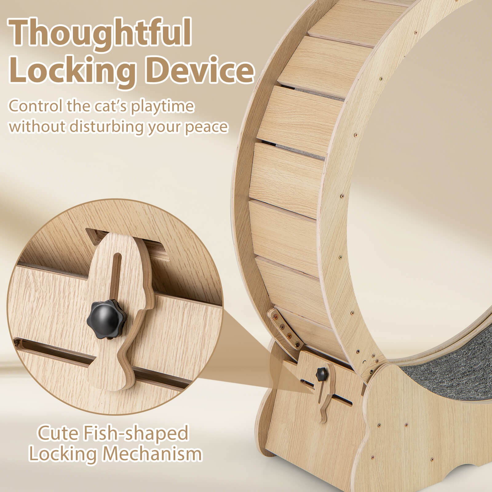 Cat Exercise Wheel w/ Carpet &Lockable Mechanism Non-slip Wide Base Wide Base