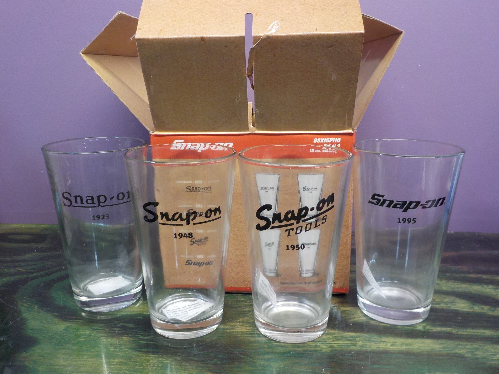Snap-On Tools Pint Glass Limited Edition Set of 4 16 oz Glasses SSX15P110 - NEW