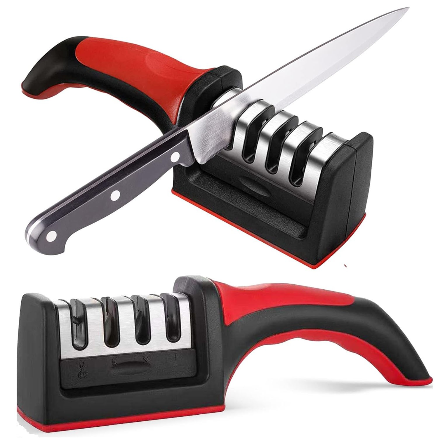 2 Pcs 4 in 1 Knife Sharpener 4 Stage for Ceramic Steel Knives and Scissors