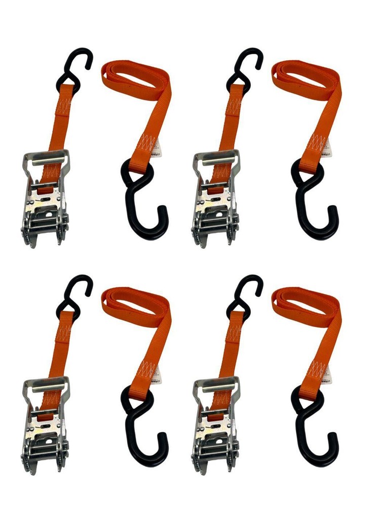 1"X6' Ratchet Strap w/ S-Hooks 4 Pack