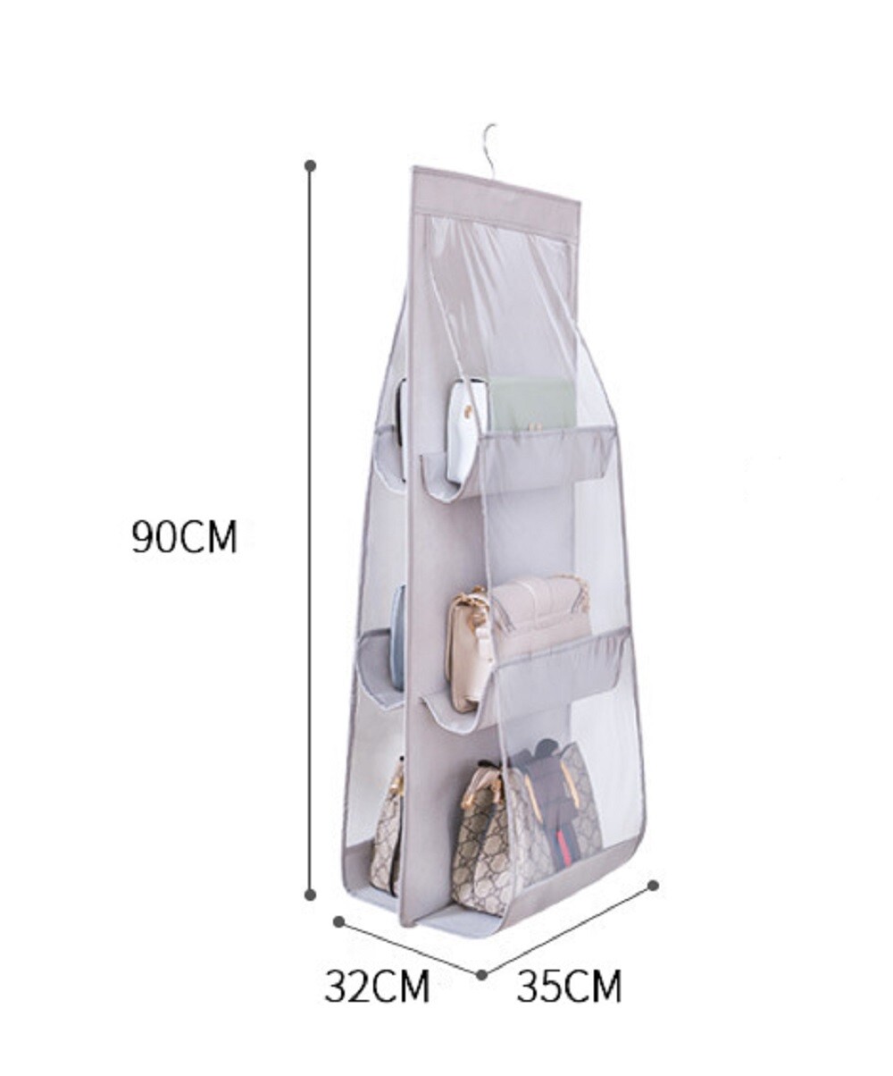 Hanging Handbag Organizer for Wardrobe - 6 Pocket Shelf Bag Storage Holder