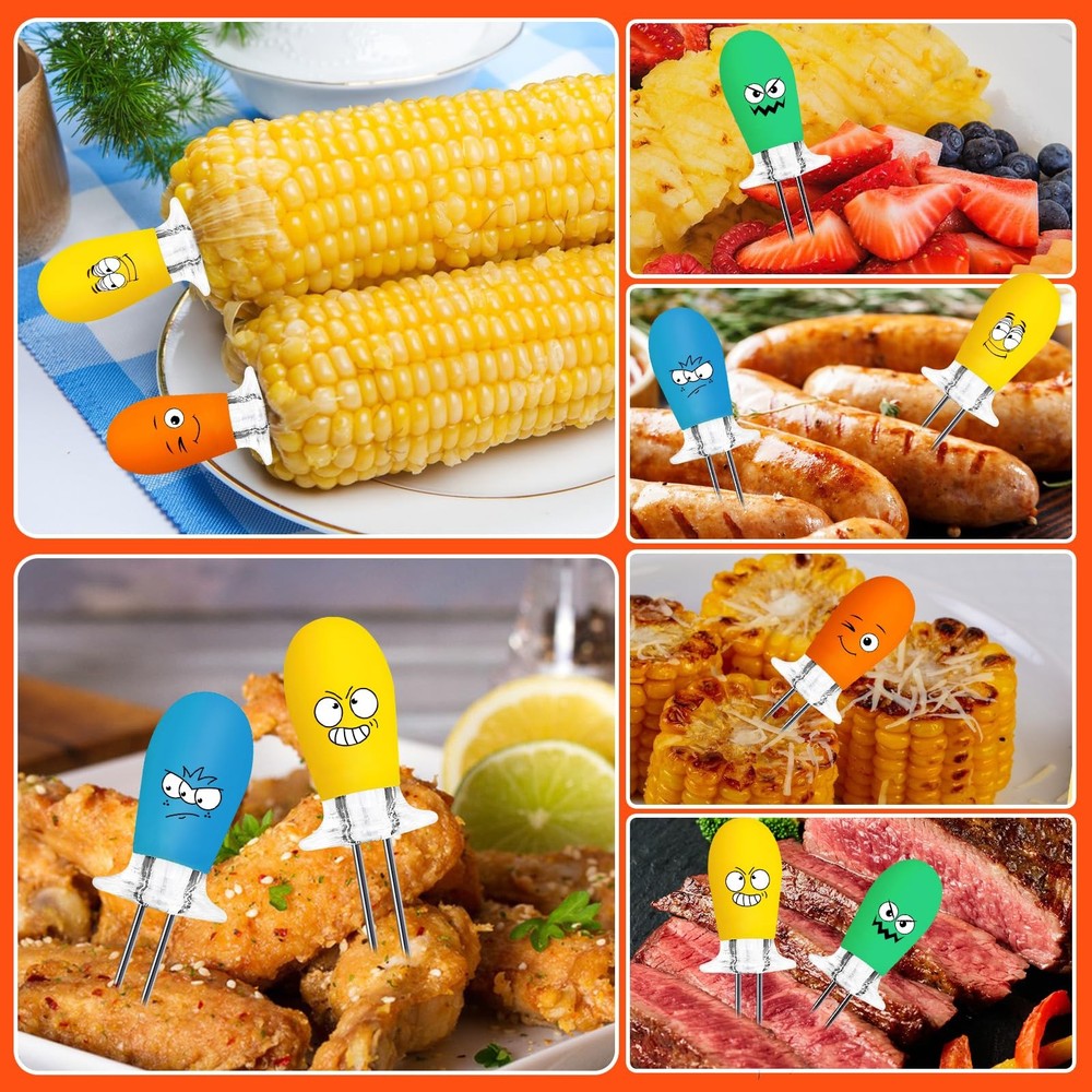 AUGSUN Corn Cob Holders Kit - Includes 10 Fun Face Holders, 5 Medium, Yellow