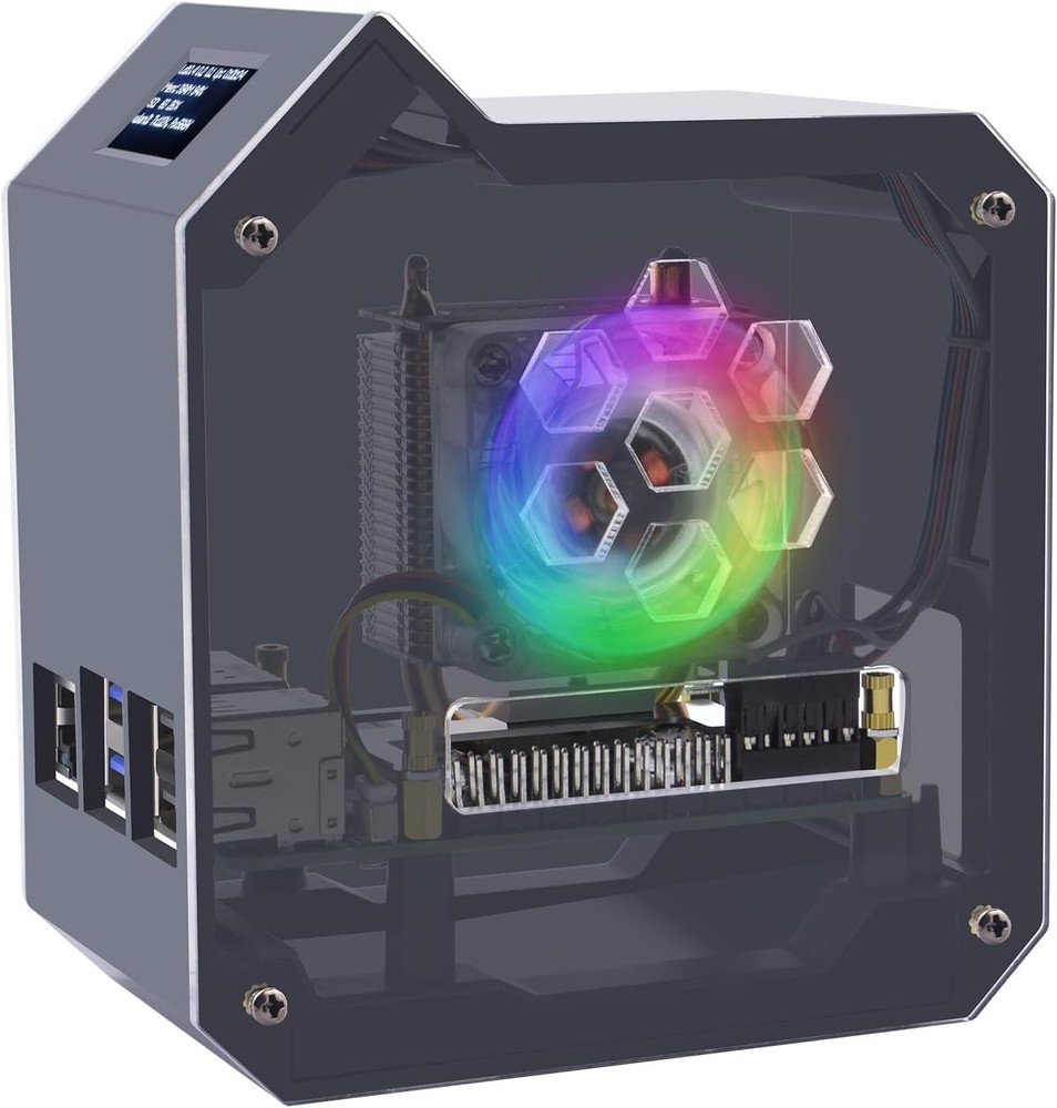 Mini Tower Kit for Raspberry Pi 5, Case with ICE Tower Cooler, 0.96'' OLED Mo...