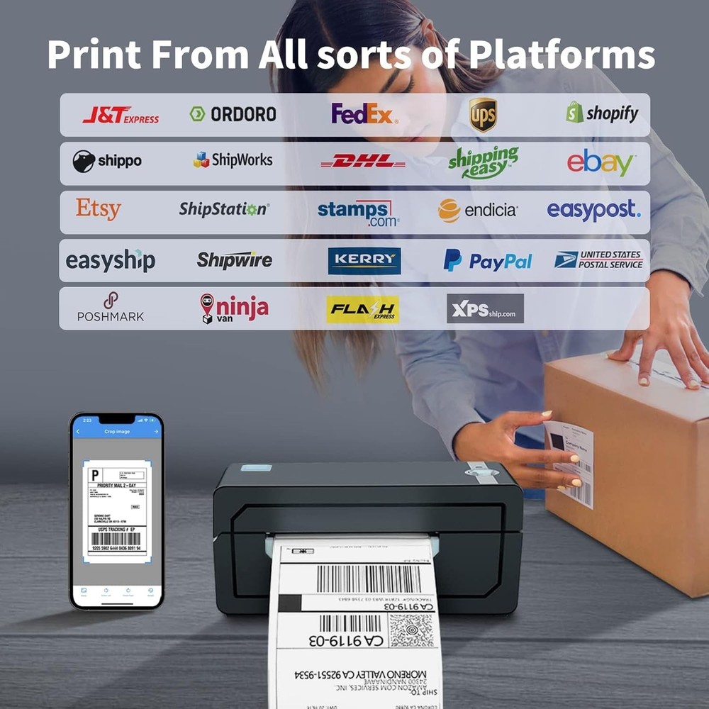 Wireless 4x6-inch Bluetooth Thermal Waybill Printer (Blue)