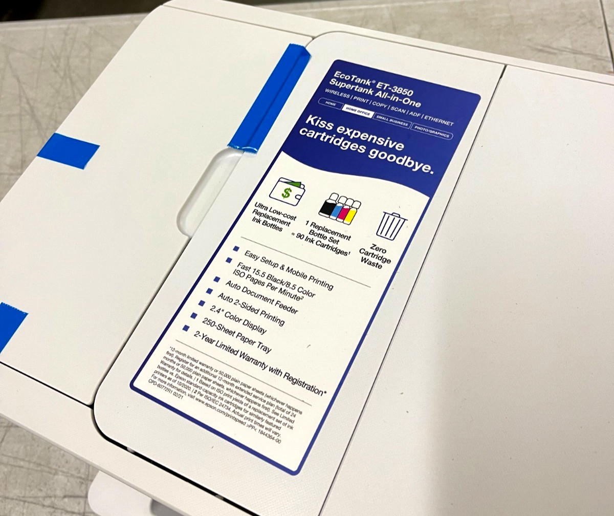 Epson EcoTank ET-3850 Wireless Multifunction Printer - White (NO INK !!!)