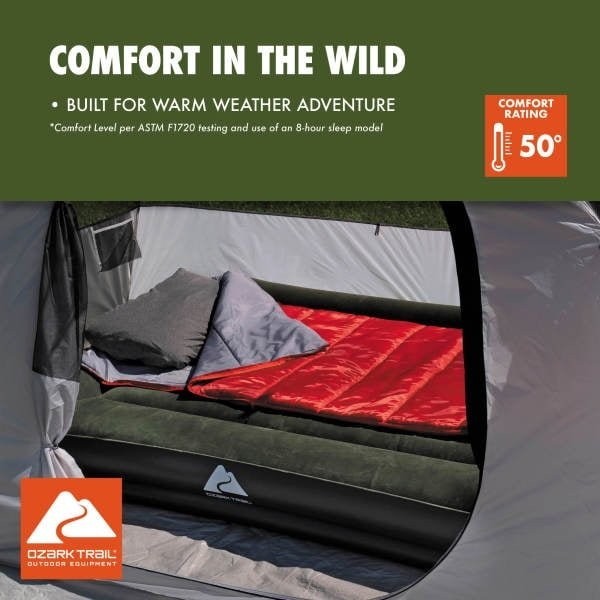Ozark Trail 50F Sleeping Bag Rectangular Design Compact & Portable
