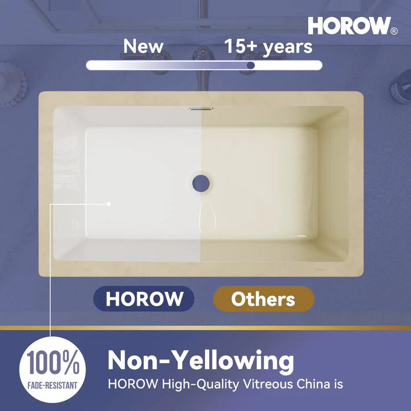 27.6" HOROW Undermount Bathroom Sink Rectangular Vitreous with Overflow Hole