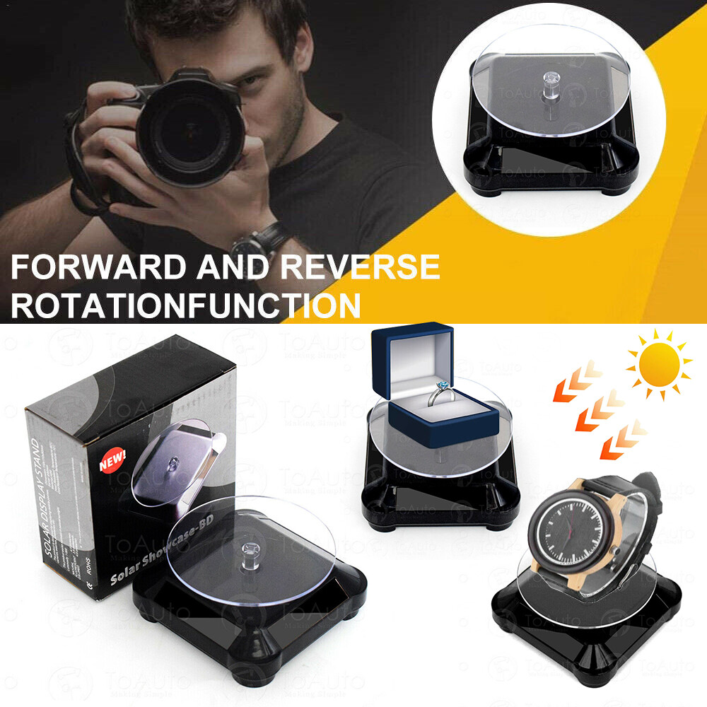 Rotary Stand Solar Powered Turntable Display, UV Light Carving Rotating Shelf,US