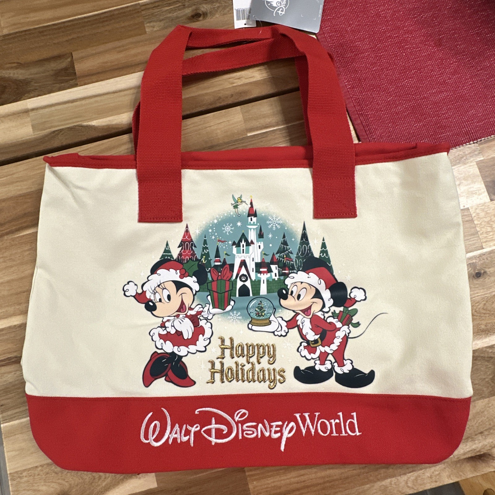 WALT DISNEY WORLD MERRY CHRISTMAS CANVAS TOTE BAG HAPPY HOLIDAYS MICKEY MINNIE
