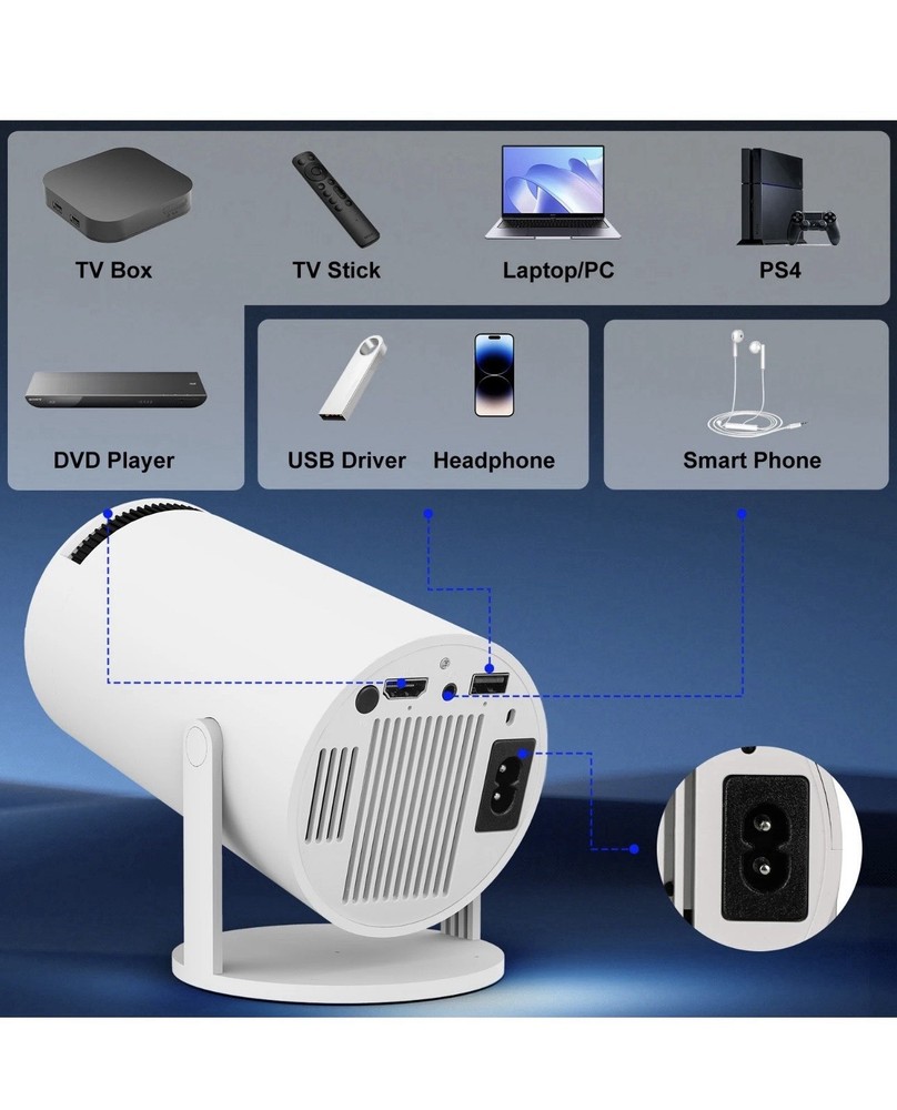 4K Smart Android Projector - 180 ° Rotating Stand + Auto Keystone, Home/Camping