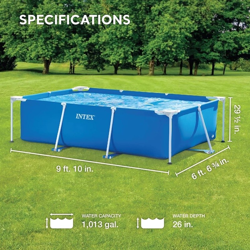 Rectangular Above Ground Pool Durable Frame Quick Drain Easy Setup Outdoor Fun