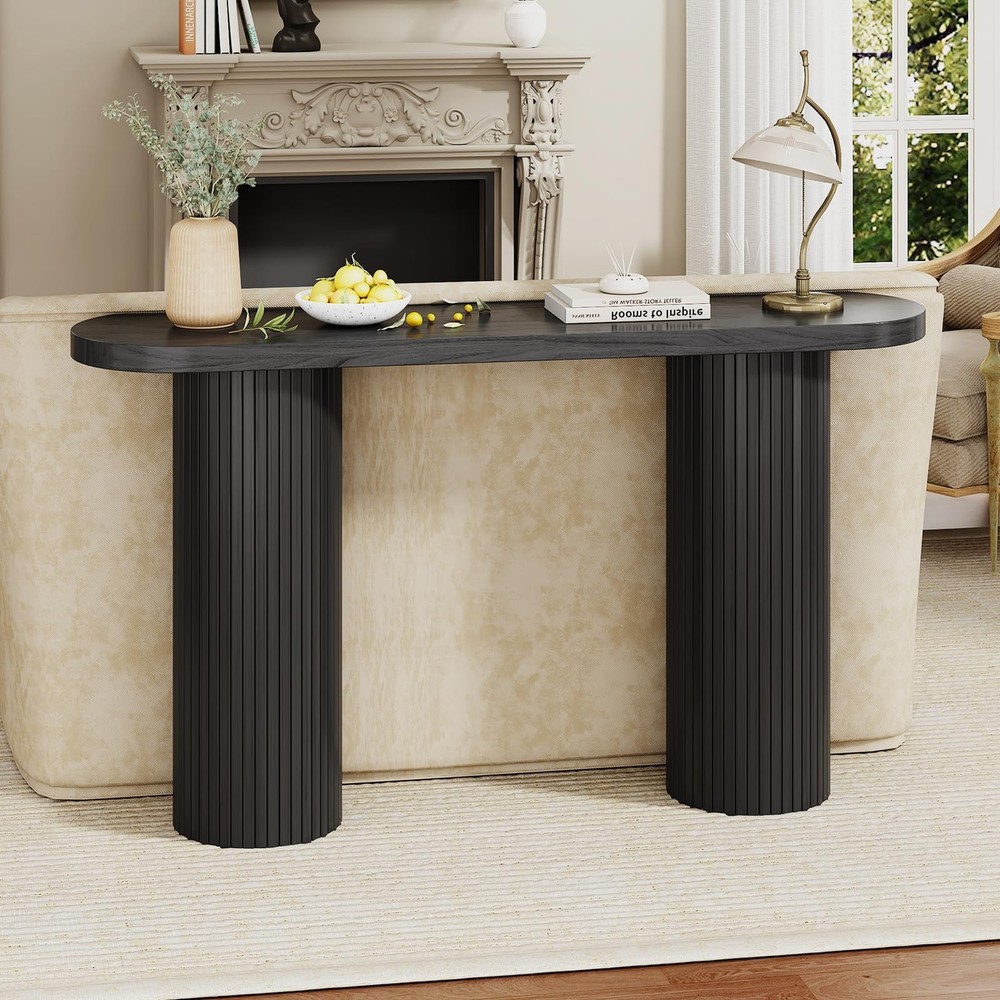55 Inch Entryway Console Table, Fluted Sofa Table Behind The Couch, Mid-Centu...