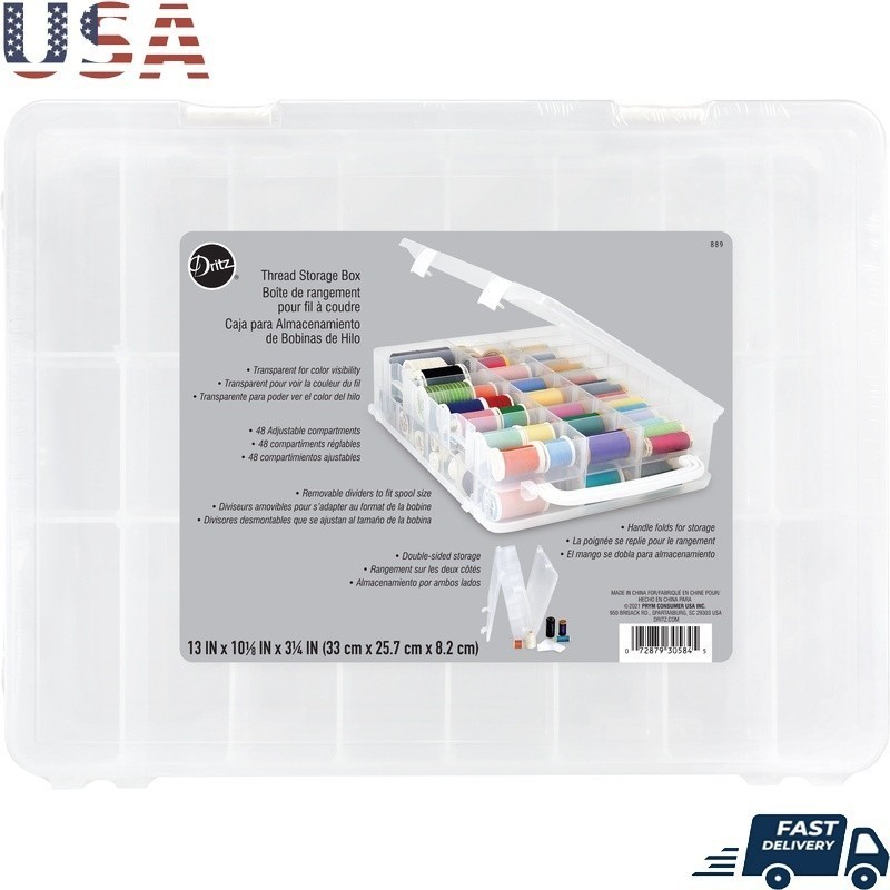 Double-Sided Thread Storage Box 48 Spools Transparent Durable Carrying Handle US