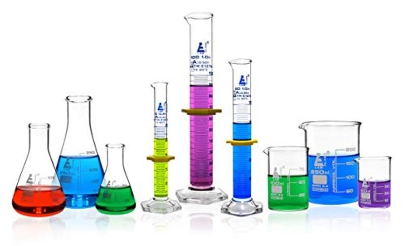 Laboratory Glassware Set, 9pcs - Includes Beaker Set (3pcs), Erlenmeyer Flask