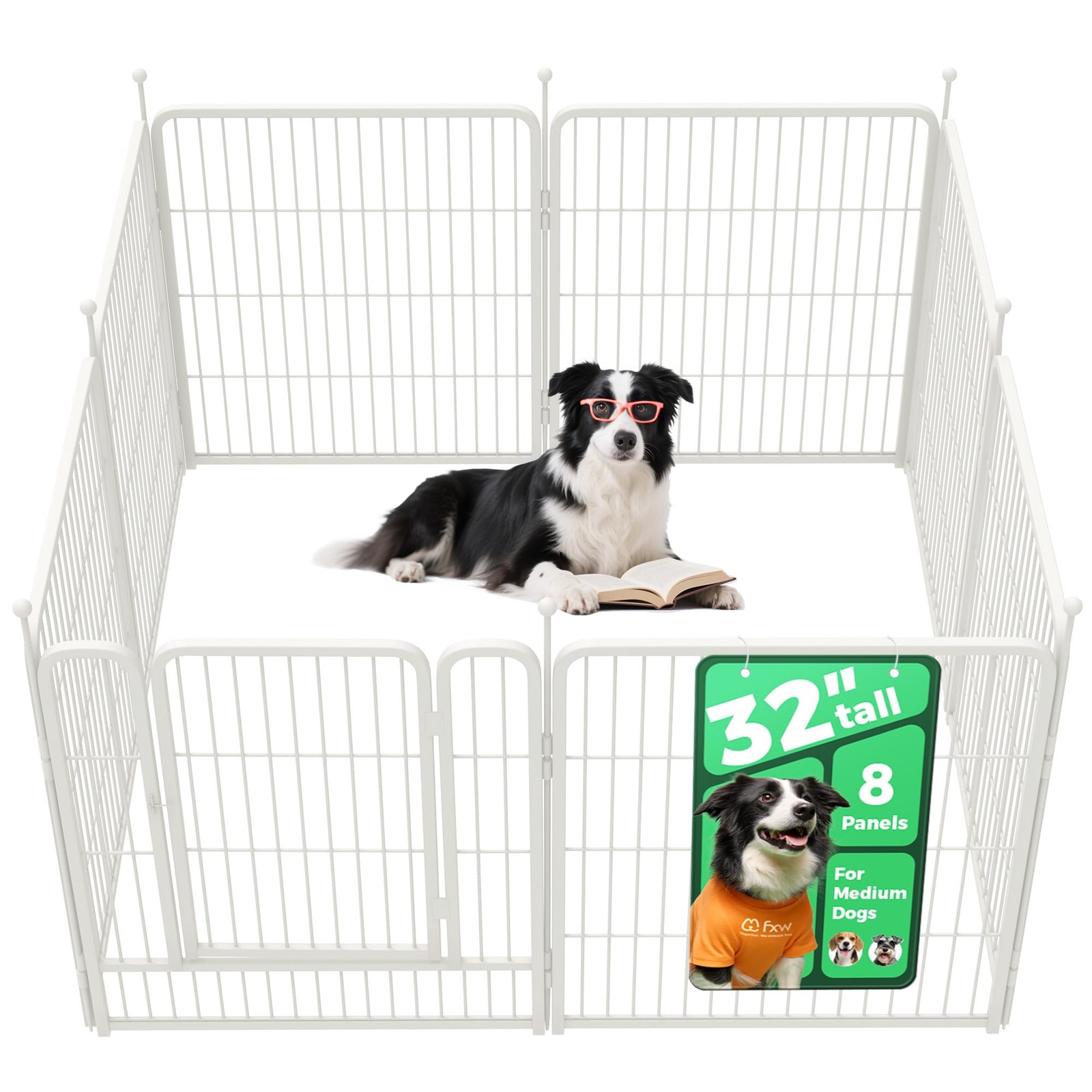 Dog Playpen for Indoor Yard RV Camping 32 Inch 8 Panels White Patented