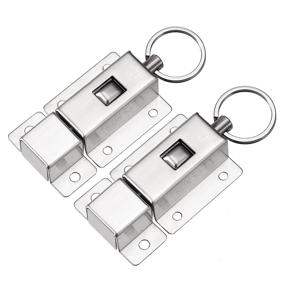 Door Barrel Bolt Stainless Steel Ring Pull Spring Loaded Auto Sliding Lock 2Set