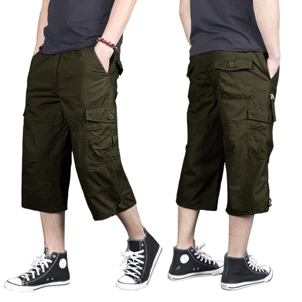 Men's Capri Shorts Long Cargo Shorts Below Knee Shorts 3/4 Cotton Casual Shorts