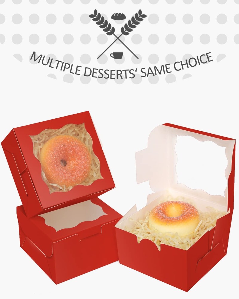 Red Bakery Boxes with Window 55pcs 4x4x2.5 Mini Cookie Boxes Macaron Boxes Sm...