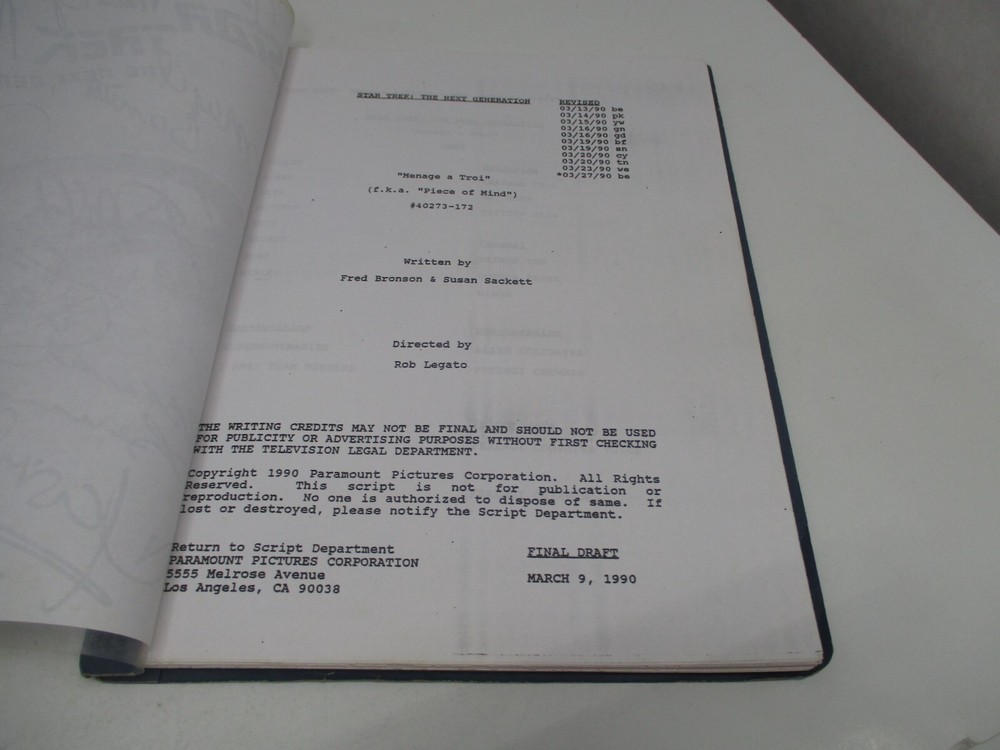 Script 1990 STAR TREK The Next Generation MENAGE A TROI CM2337
