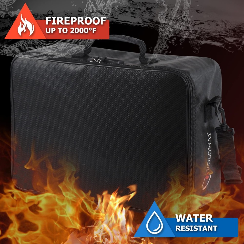 Fireproof Document Bag with Lock (17 x 11.8 x 5 inch), Important Document Sto...