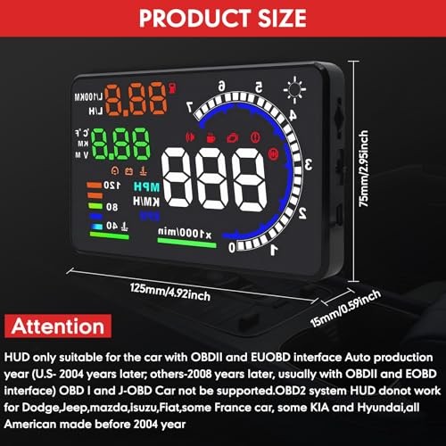5.5" Windshield Head Up Display for Car,OBDII/EUOBD Interface Plug Car Hud