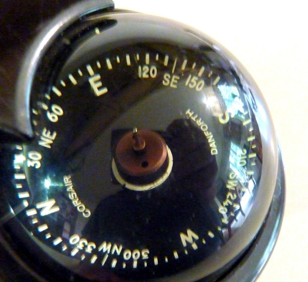 Vintage Danforth ‘Corsair’ Marine Compass Dome Lens, Bracket Mount Nautical Inst