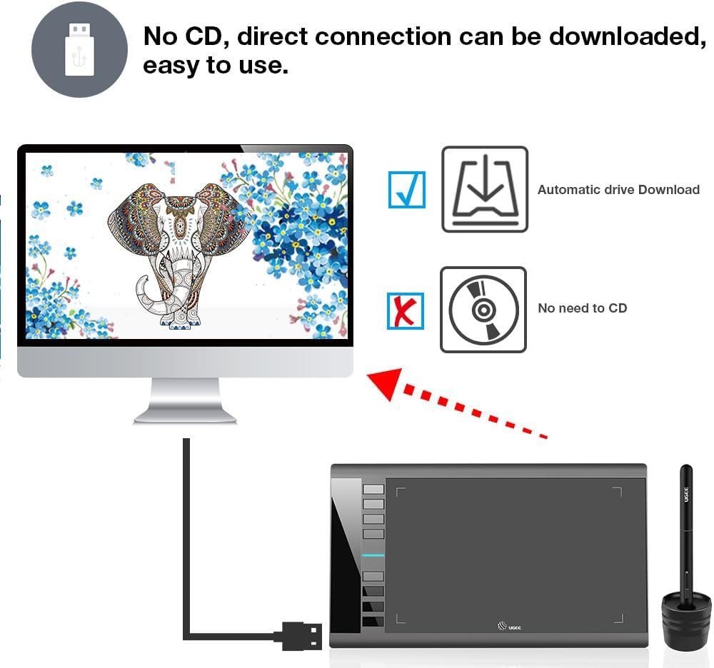 Drawing Tablet Graphics, M708 V2 Upgrade Pc&Computer&Android Device,10X6 Inch Ul