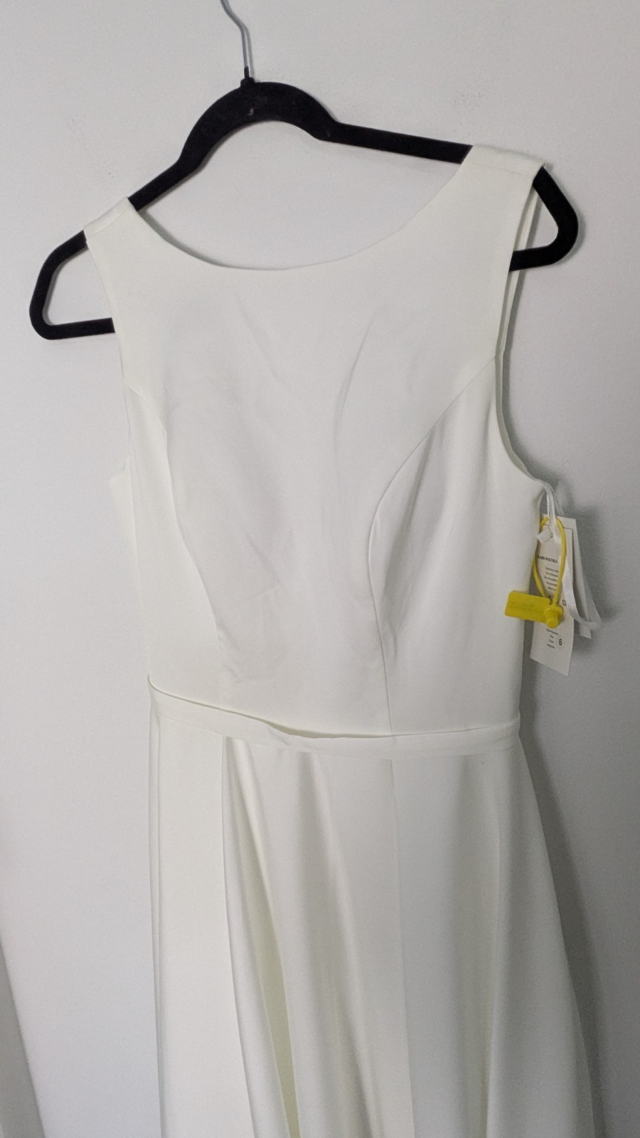 Off White Boatneck Midi Wedding Dress Romantic Lace-Up Back and bow Sz 6 NEW