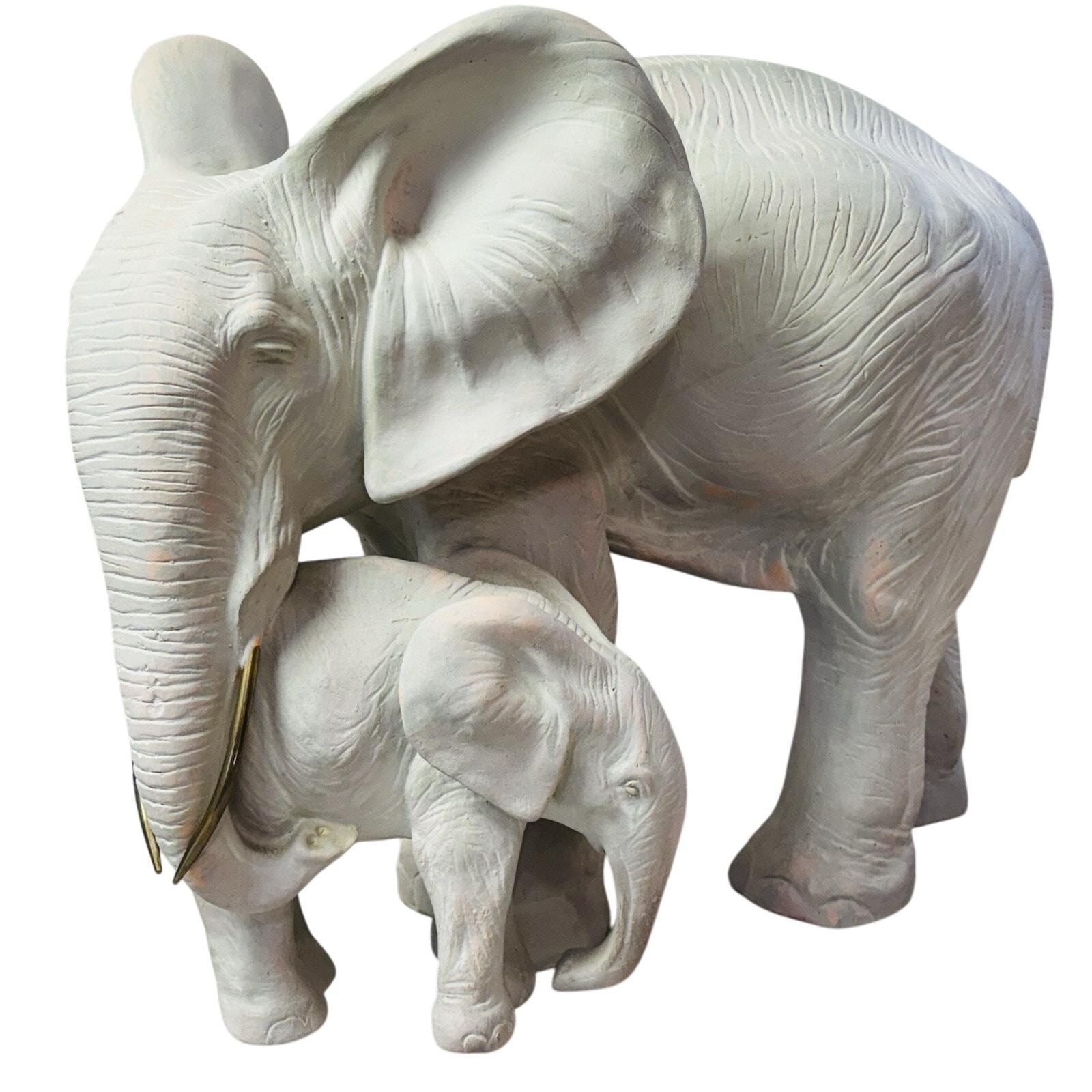 Vintage Anne Jo Elephant Sculpture: Mother and Baby, Handmade Decor (15" x 18")