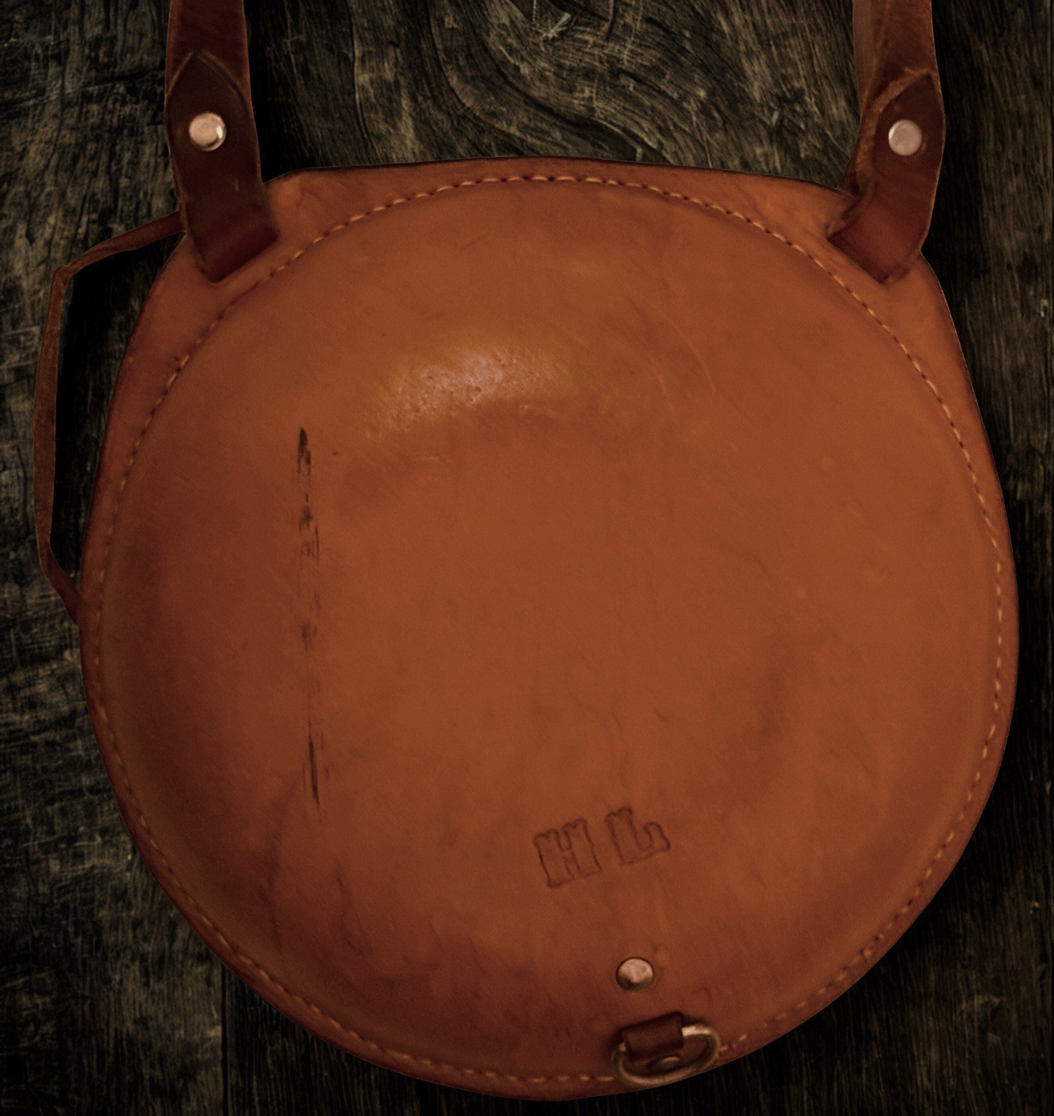 Vintage Hand-Tooled Leather Canteen - Artisan Phoenix Bird Design - 8.5" Round