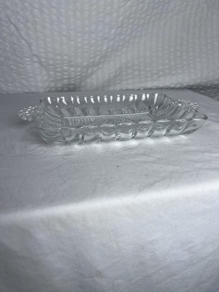 Vintage Clear Rectangular Cut Glass Decorative Candy Dish Platter Tray EUC