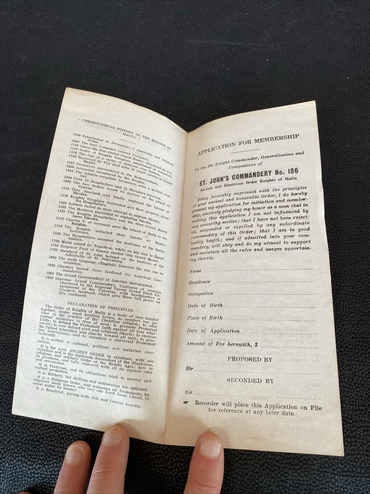 Knights of Malta Insignia Application Stroudsburg PA ST JOHN’S Commandery no 186