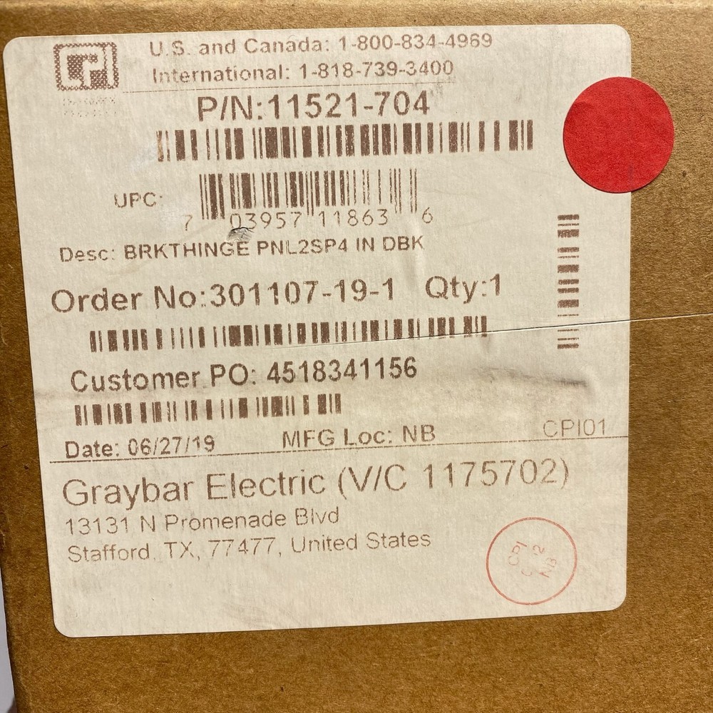 Chatsworth CPI 11521-704 Hinged Panel Mounting Bracket