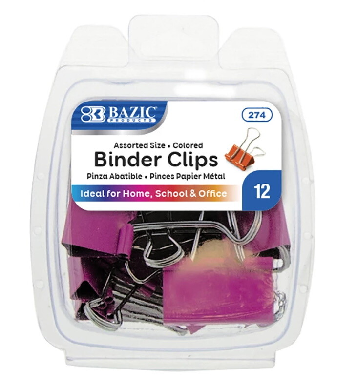 Assorted Size Random Color Binder Clip 12/Pack Efficient Triangular Design Grip