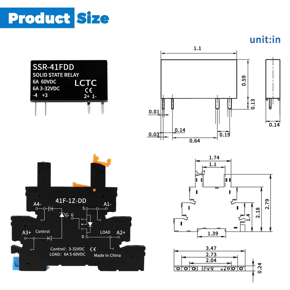 2Pcs Solid State Relay 5V 12V 24V 1.5A DC to DC Input 3-32VDC Output 5-60VDC