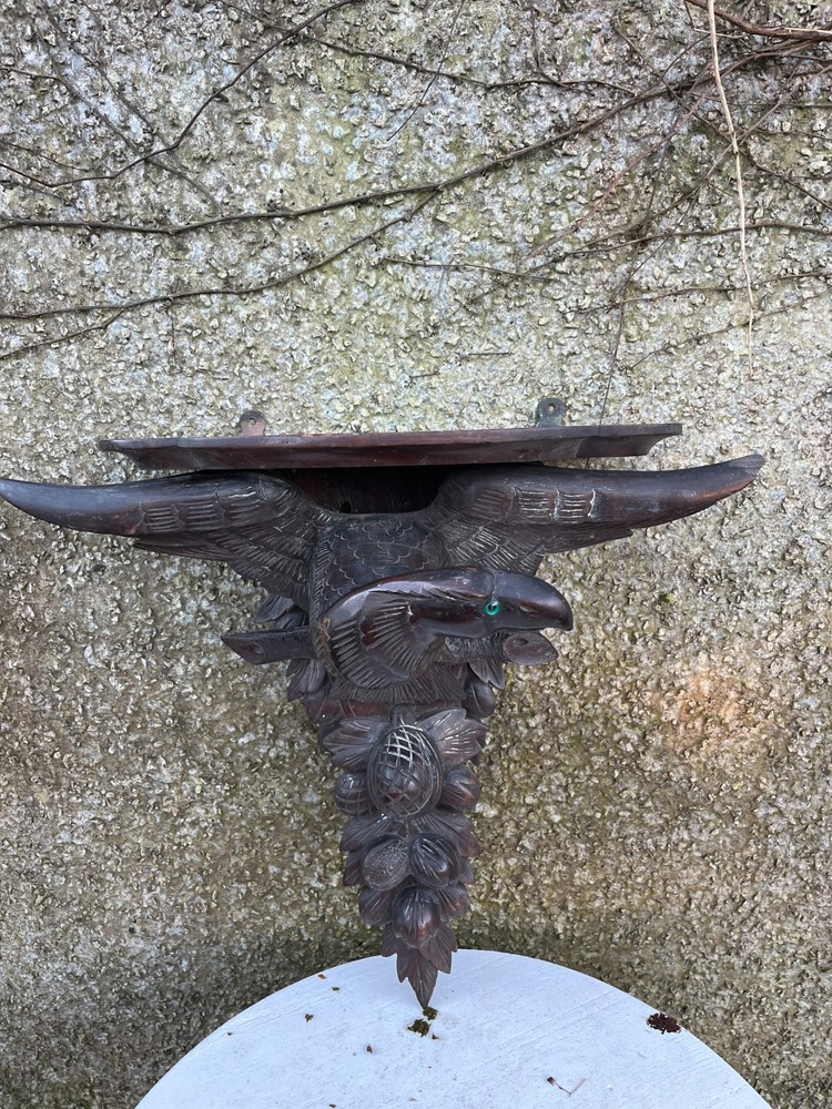 Antique Victorian Black Forest Craved Eagle Shelf.