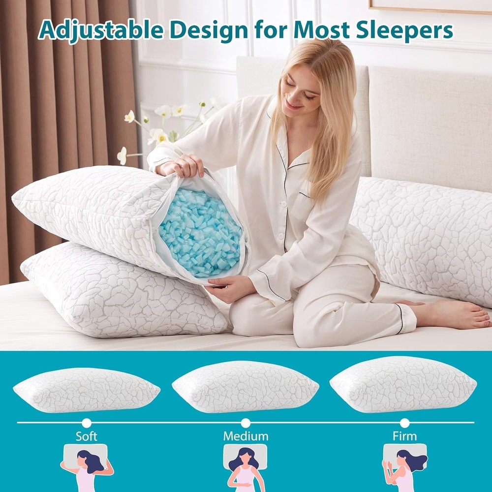 Cooling Pillows for Sleeping 1 Pack, Standard Size Adjustable Shredded Memory...