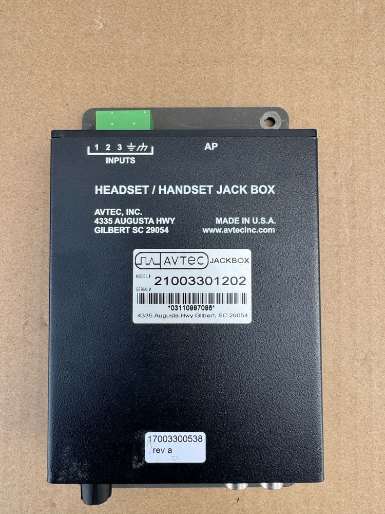Avtec  Headset / Handset Jack Box, Model: 21003301202