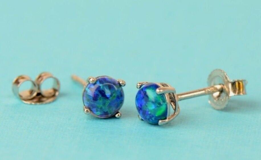 925 Sterling Silver Round Opal stud Earrings