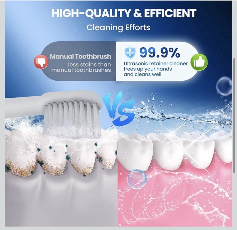 Ultrasonic Retainer Denture Cleaner Machine, 200ML, 4 Modes & Digital Timer