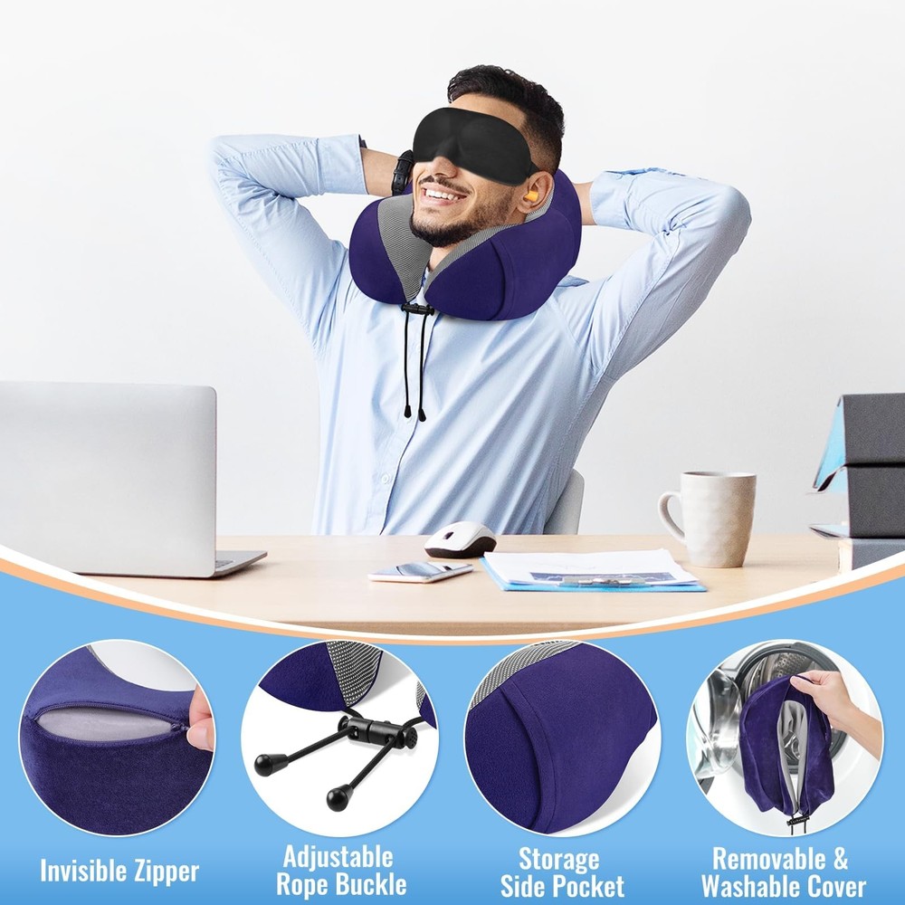 CloudBliss Travel Pillow Premium Memory Foam, Comfortable Supportive Neck
