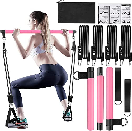 Pilates Bar Kit with Resistance Bands,Pilates Bar with Stackable Bands Workout