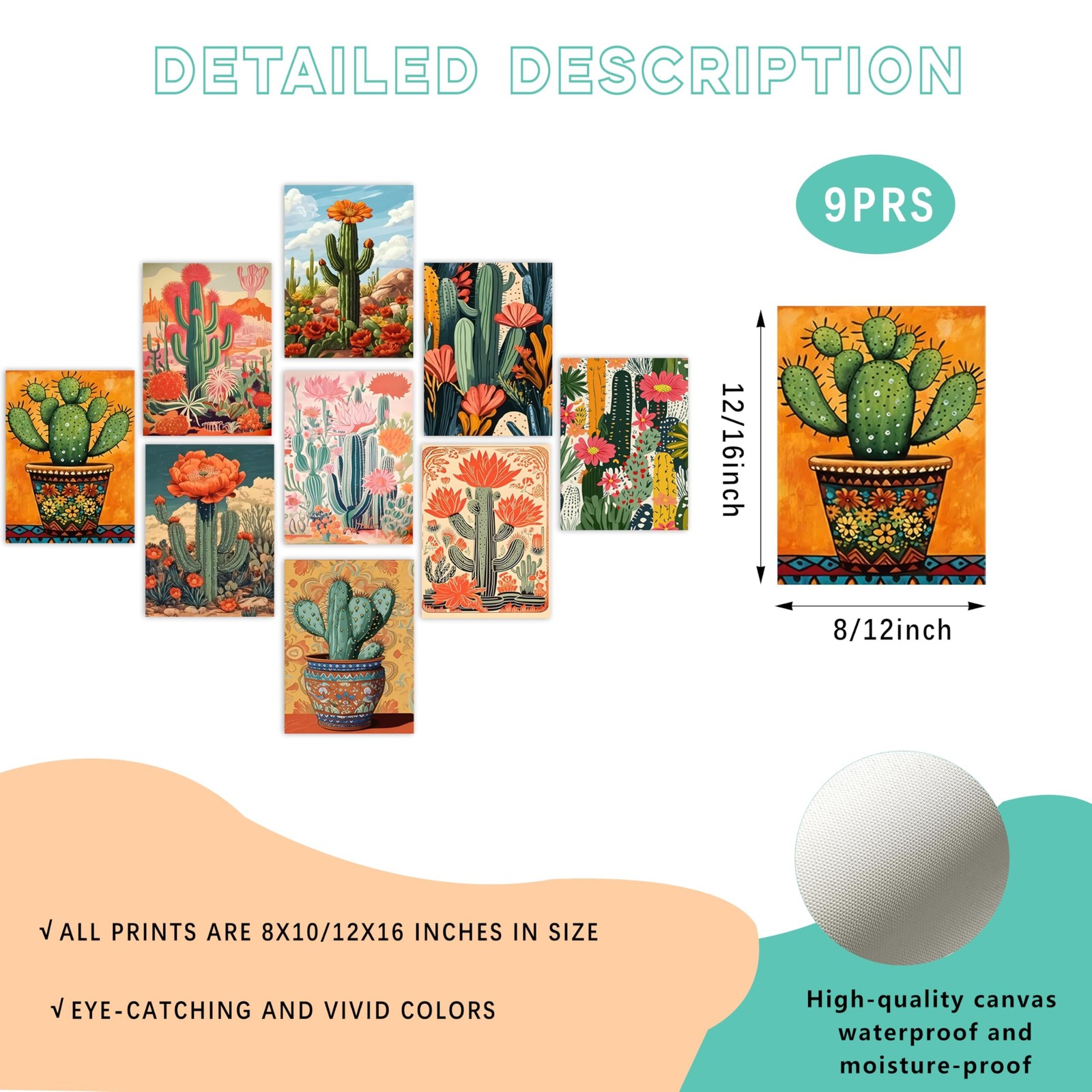 Vintage Desert Cactus Wall Art Prints Set of 9 – Mexican Botanical Cactus