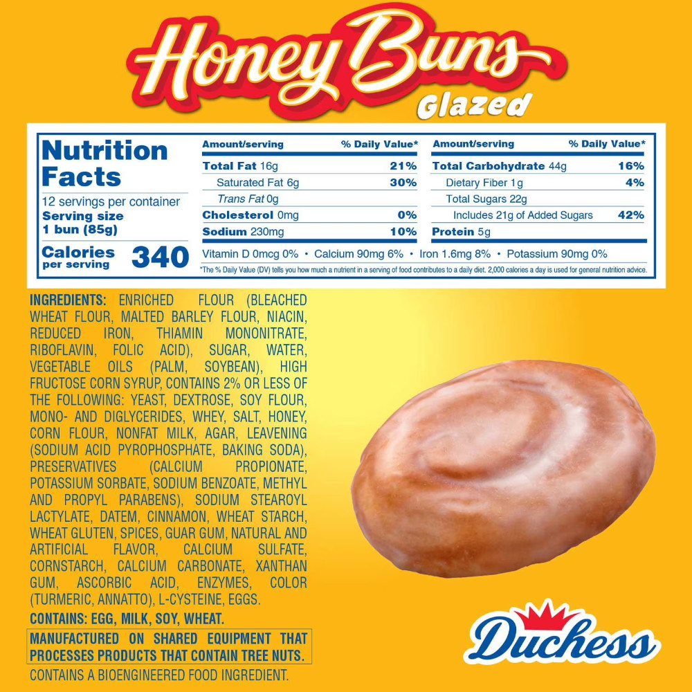 Duchess Honey Buns 3 oz 12 pk Individual Wrapped Fresh Kosher Cinnamon Pastry