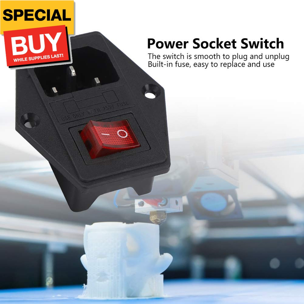3 Pin Power Socket Switch, AC 16A 250V Inlet Module Plug Fuse Switch, Brass Cont