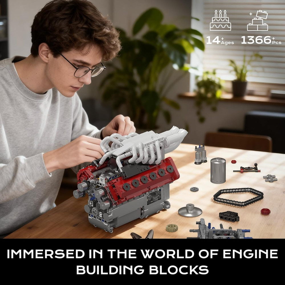10210 V12 Engine Model Kit That Works, Build Your Own Mini Car Engine Replica, E