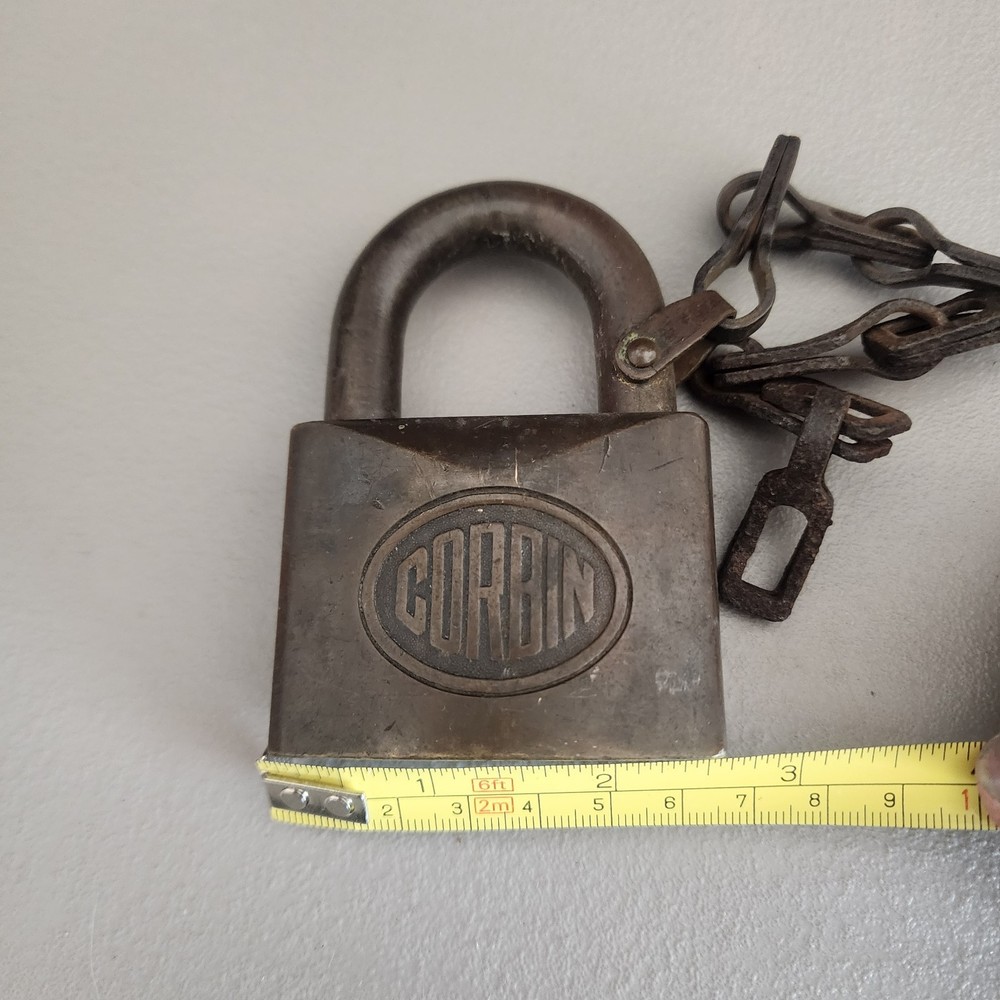 Vintage Corbin Cabinet Lock Padlock with Key and Chain – Solid Brass/Bronze