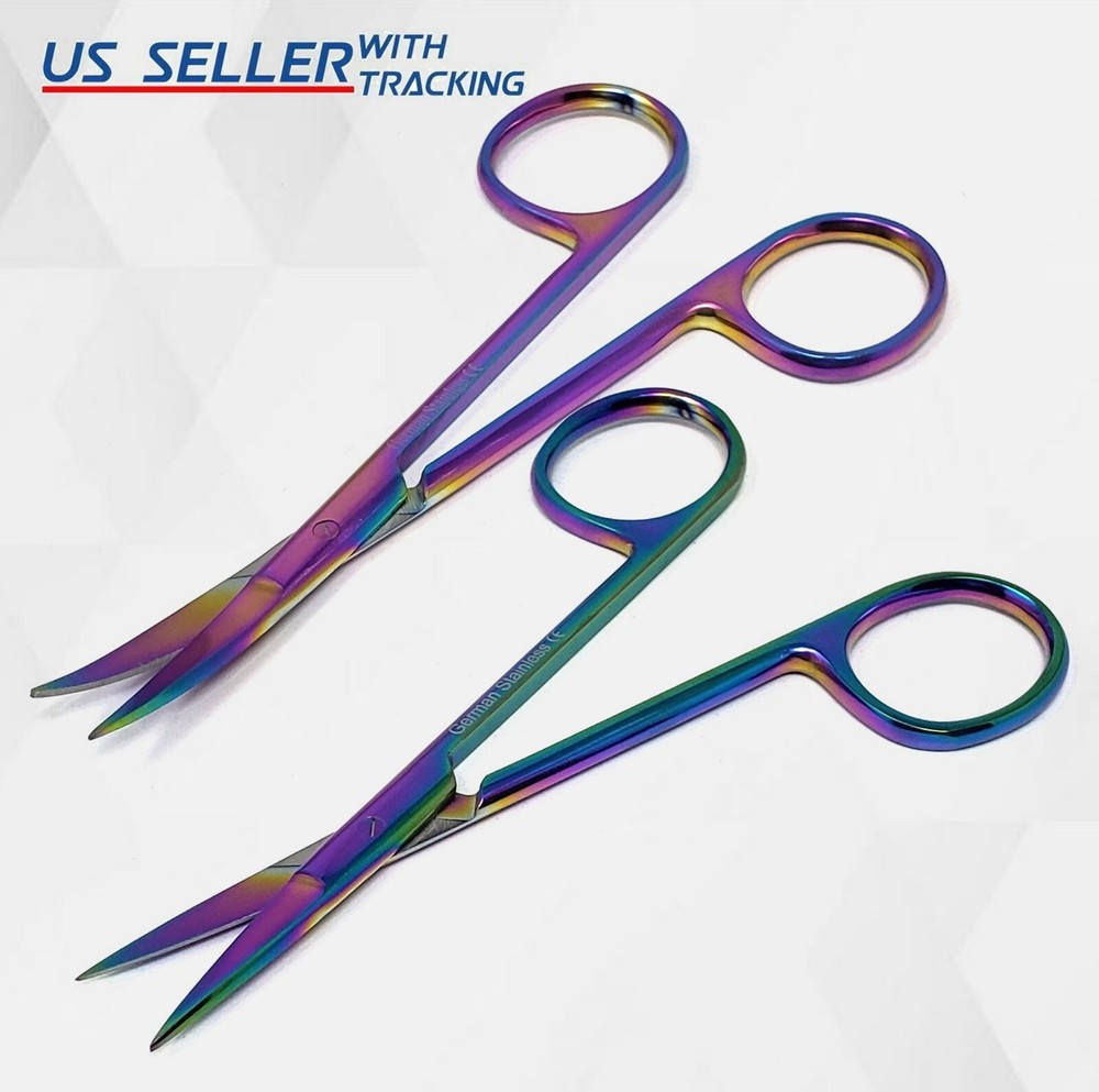 Iris Dissecting Scissors 4.5" with Multi Color Rainbow Plasma Titanium Coating