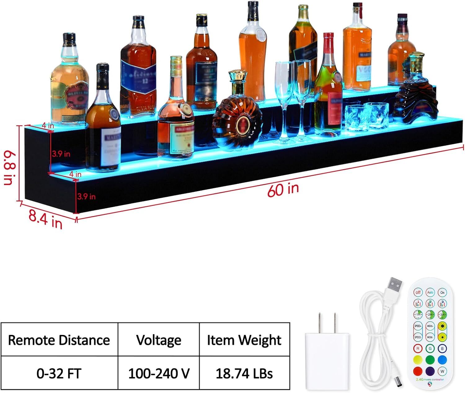 LED Liquor Bottle Display Shelf 2 Tier 60 Inch Bar Display Shelf Bottle Stand