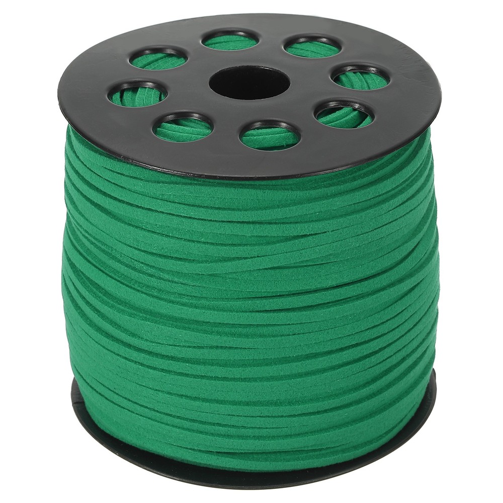 Suede Lanyard String with Roll Spool 2.5mm 98 Yard, Flat Microfiber Cord, Green